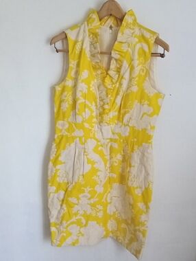 new directions Yellow & Cream Floral Ruffle V-Neck Sheath Dress
